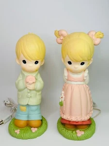 2 Vintage Precious Moments 16" Blow Molds Tall Spring Girl & Boy with Lights - Picture 1 of 8