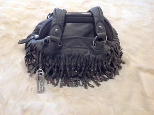 B Makowsky Soft Grey Leather Tassled Bag - Picture 1 of 11