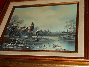 Original Oil Painting on Board Signed Richardson River Landscape Wood Framed - Picture 1 of 12