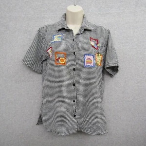 Bobbie Brooks Top Womens Size M Black Short Sleeve Shirt Blouse Cotton Embroider - Picture 1 of 10