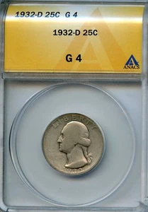 1932 D 25c ANACS G4 (GOOD) WASHINGTON SILVER QUARTER - Picture 1 of 2