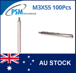 M3 X 55 PSM SPACER HEX MALE / FEMALE BRASS NICKEL PLATED SPA02BM355MM 100PCS - Picture 1 of 5