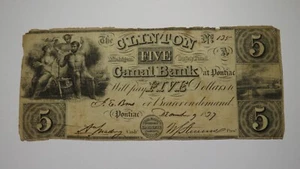$5 1837 Pontiac Michigan MI Obsolete Currency Bank Note Bill Clinton Canal Bank - Bild 1 von 2