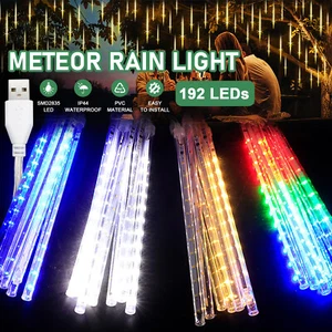 LED Meteor Shower Rain Drop String Lights Xmas Falling Star Tree Decor Outdoor - Picture 1 of 32