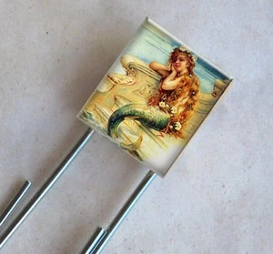 Mermaid Girl Bookmark By the Sea Ocean VTG Altered Art Scrabble Paper Clip Charm - Picture 1 of 2
