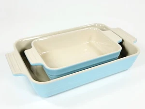 Le Creuset Stoneware Rectangular Baking Dish 25cm & 18cm ~ SKY BLUE ~ Set of 2 - Picture 1 of 10