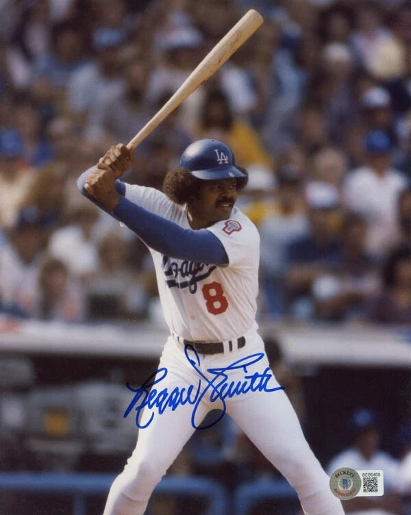雷吉·史密斯签名亲笔签名 8 x 10 照片洛杉矶道奇队明星贝克特基础 — 第 1/2 张图片