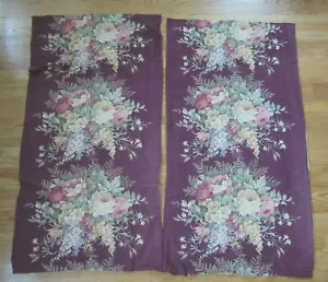 VINTAGE BARKCLOTH LINED FLORAL BOUQUET DRAPES ~ ONE PAIR ~ 32" x 52" - Picture 1 of 11