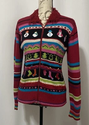 Karen Scott Deporte Navidad Vacaciones Mujer Cárdigan Suéter Pequeño Rojo Foto 1 de 4