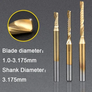 3.175mm Shank Coated Carbide Spiral Router Bit End Mill Single Flute CNC Cutter - Picture 1 of 7