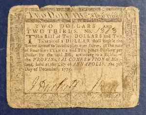 1775 Maryland Colonial Currency Two Dollars and Two Thirds Continental #91127 - Picture 1 of 2
