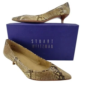 Stuart Weitzman Snakeskin HW91145 Poco Women size 8.5 Tan Dress Pump Heels Shoes - Picture 1 of 15