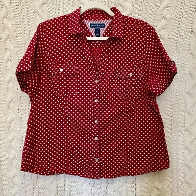 Camisa Karen Scott Roja Blanca Lunares S/S Abotonada, Para Mujer Talla XL 4 de Julio Foto 1 de 4