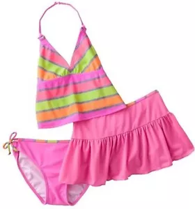 Malibu Dream Girl Striped 3-pc. Halterkini Swimsuit Set - Girls Plus - Picture 1 of 1