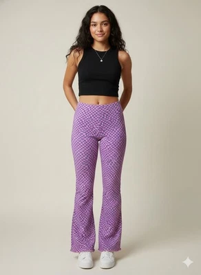 Fila Women's Wavy Checkerboard Flare Pants - Pink & Purple - Size Small NWOT - Image 1 of 4