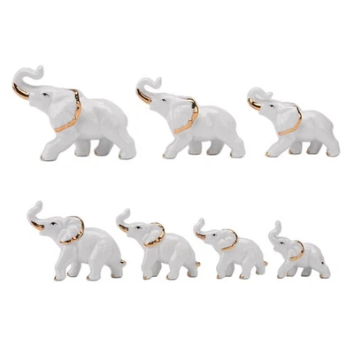 Juego de cerámica de 7 estatuas de elefantes riqueza blanca estatuilla de la suerte hogar... Foto 1 de 4