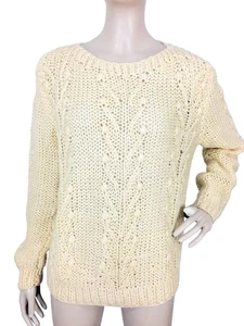Vintage 80s Bernadette Women's Beige Chunky Knit Crochet Sweater Size S/M - Picture 1 of 5