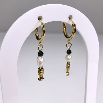 Seconds Sale | Freshwater Pearl Fish Gold Plated Stacker Huggie Hoop Earrings - image 1 of 4
