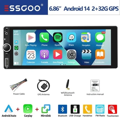1DIN 6.86" Autoradio Android14 Carplay GPS Navi WIFI 2+32G Touchscreen Bluetooth - Immagine 1 di 4