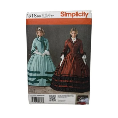 Simplicity 1818 1800s Day Dress Costume Sewing Pattern Size Misses' 8-14 Uncut - Image 1 of 3