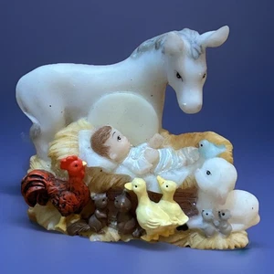 Krippe Jesuskind mit Tieren Harz Weihnachtsschmuck mit Gebetsgedicht - Bild 1 von 6