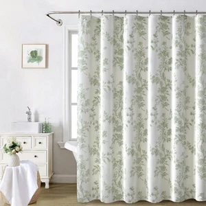 Awellife Sage Green Shower Curtain,Cotton Floral 72"W x 72"L, - Picture 1 of 7