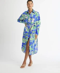 Sheike Dress Size AU 16 / US 12 Balearic Sea Midi Linen Paisley Long Sleeve NEW - Picture 1 of 10