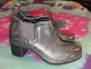 Dansko Harlene Women's Sz 37 / 6 Grey Antique Leather Ankle Boots Booties Heel - Picture 1 of 12