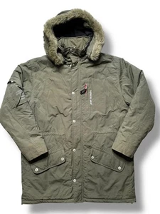 Timberland Winter Parka Coat Green Faux Fur Hooded Jacket Men’s L Outdoor Winter - Picture 1 of 15