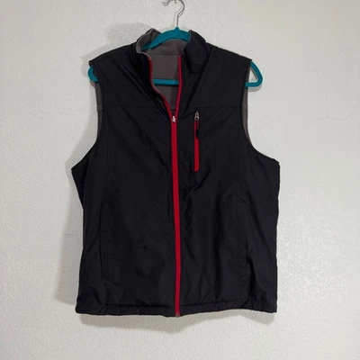 IZOD Mens Reversible Vest Black Gray Fleece Zip Up Pockets Outerwear Size Large - Image 1 of 4