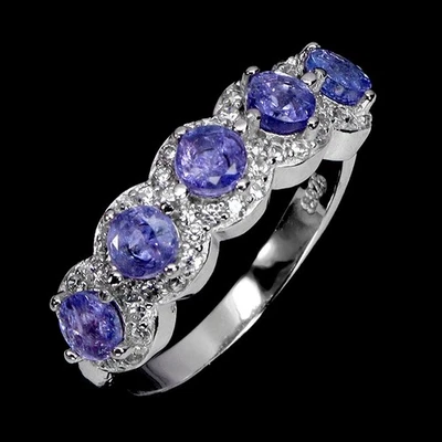 925 Anello Argento Sterling Rotondo Tanzanite 3.5mm Naturale Gemma Misura 6 - Immagine 1 di 4