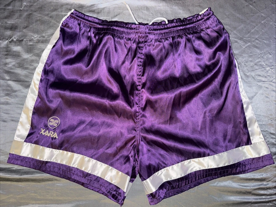🔥Rare XARA Purple Lg D7 Mens SOCCER Shorts Satin Silky GLANZ Jock Athletic Gym - Image 1 of 4