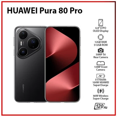 (New) Huawei Pura 80 Pro BLACK 12GB+512GB Dual SIM Unlocked EMUI Mobile Phone - Bild 1 von 4