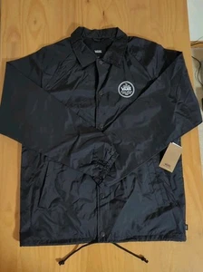 Vans Torrey Mens Windbreaker Jacket Snap Front Logo Drawstring Black Size Large - Picture 1 of 3