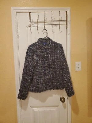 Apt 9 Blue Metallic Tweed Dressy Jacket New Women Size L Zip Snap Office - Image 1 of 4