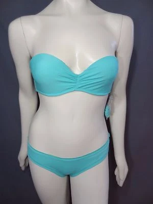 Express Azul 2 Piezas Traje de Baño Bandeau Top Acanalado Bikini Parte Inferior Talla S con Correa Foto 1 de 4