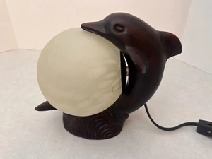 Cast Metal Dolphin and Glass Globe Lamp Night Light - White Mottled Globe - Picture 1 of 12