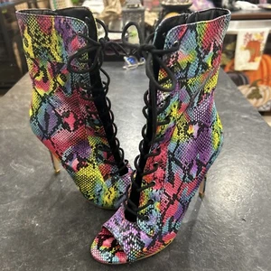 Women's Olivia Jorgensen Snake Print Lace Up Stiletto Boots Size 8 Party Dance - Picture 1 of 14