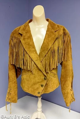 Chaqueta De Colección Años 80 Winlet Estilo Vaquera Occidental Damas Gamuza Flecos Frontal A Presión MD Foto 1 de 4