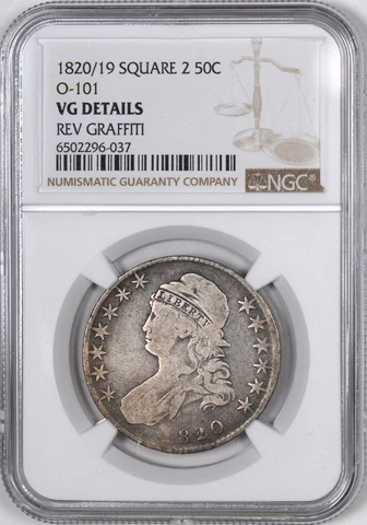 1820/19 Square 2 Capped Bust O-101 Early Half Dollar 50C - NGC VG Details Cover