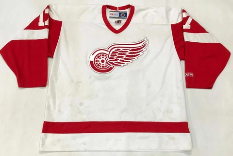 CCM Detroit Red Wings HULL #17 NHL Hockey Jersey Adult XXL White Sewn FLAW READ Cover
