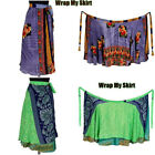 Vintage Silk Sari Recycled Magic Wrap Around Skirt Reversible Women long 2 pcs