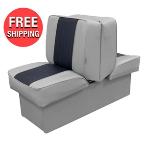 Boat Seat Cushion Chair Navy Gray Back-to-Back Fold Down Compression Pad Vinyl - Bild 1 von 7