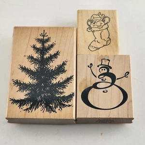 Lot of 3 Holiday & Christmas Themed Wooden Mounted Rubber Stamps Vintage - Picture 1 of 12