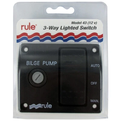 Rule 43 Marine Boat Bilge Pump 12V Deluxe 3-Way Lighted Rocker Panel Switch - Image 1 of 4