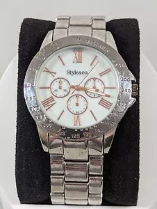 Style & Co White Pearlized Dial Silver Tone Round Case Stainless St Band Watch - Picture 1 of 7
