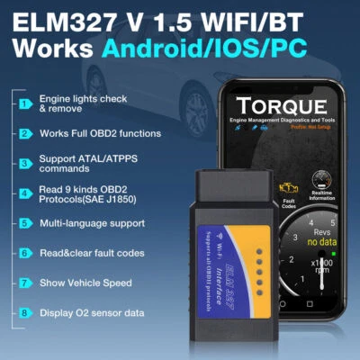 ELM327 EOBD Bluetooth Diagnostic OBD2 Car Engine Scanner Tool Fault Code Reader - Image 1 of 4