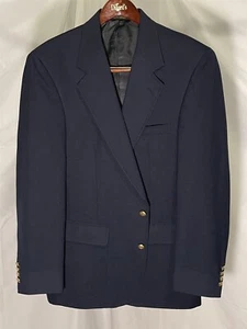 VTG GANT 42L USA MADE Navy Wool Hopsack Crest Gold Button 2Btn Blazer - Picture 1 of 8