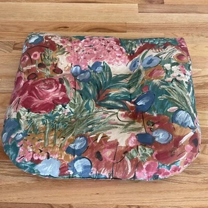 Vintage 90s Wicker Chair Cushion Seat Floral Painted Outdoor Chair Pad Red Green - Picture 1 of 8
