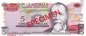 Guatemala 5 Quetzal ND. 1970's Series L Specimen Uncirculated Banknote N #21 - Picture 1 of 2